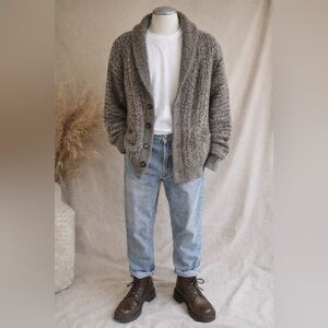 Vintage Tundra Pure Wool Grandpa Cardigan Made in Canada Chunky Knit Oversized L
